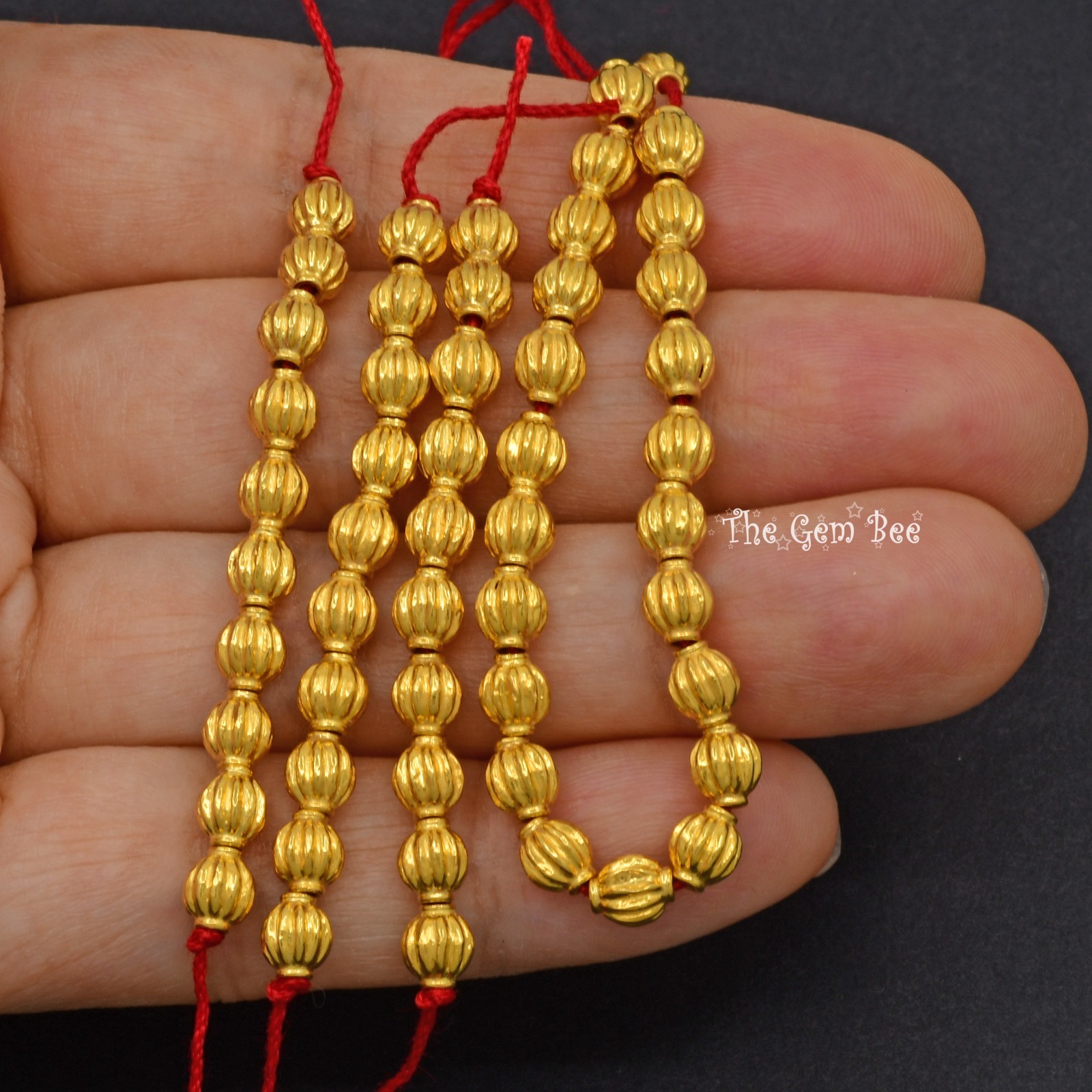 18k Solid Yellow Gold 4.2mmx5mm Fluted Fancy Spacer Finding Beads (2)