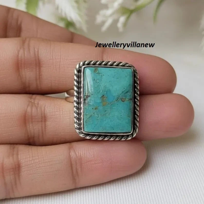 Kingman Turquoise 925 Sterling Silver Band Handmade Ring Statement Ring All Size