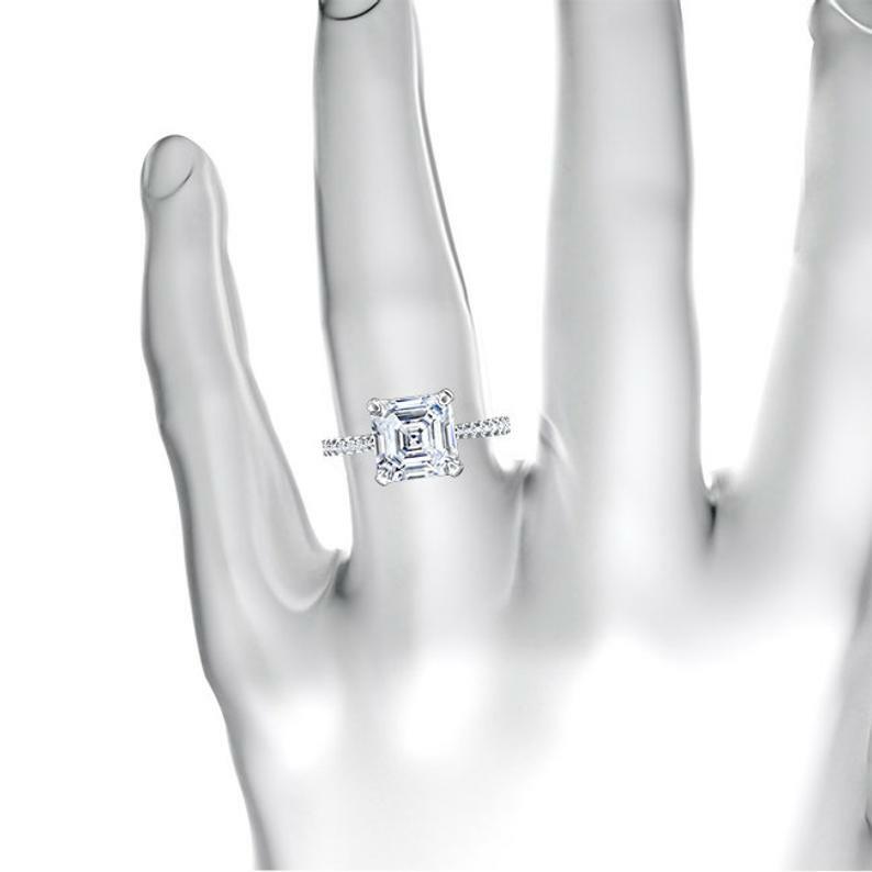 Solitaire with Accents Ring 2.25ct Asscher Simulated Diamond White Gold Plated