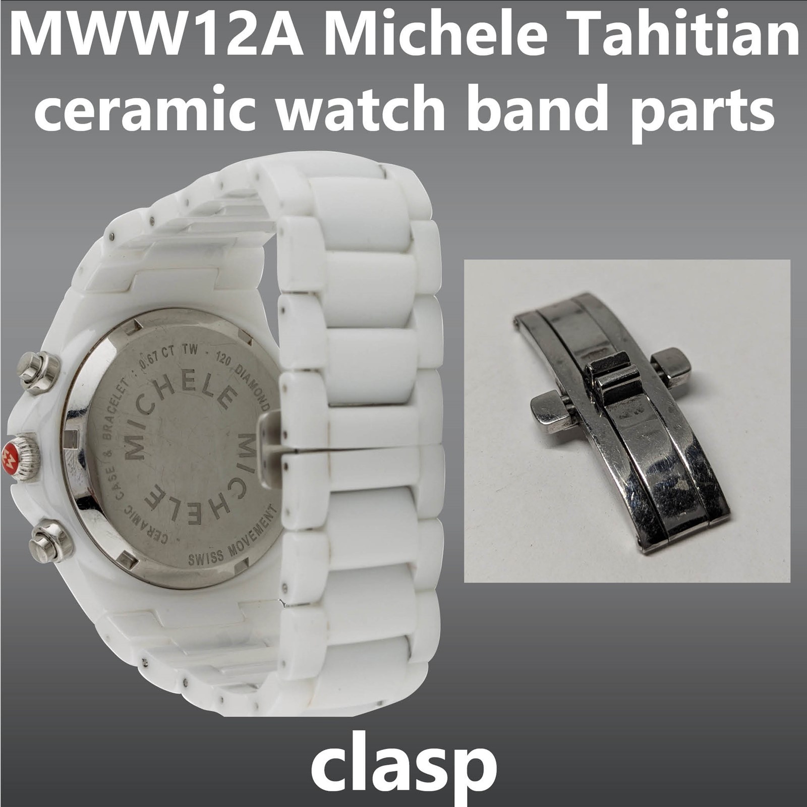Michele MWW12A Small white black 36mm size Ceramic watch band parts links
