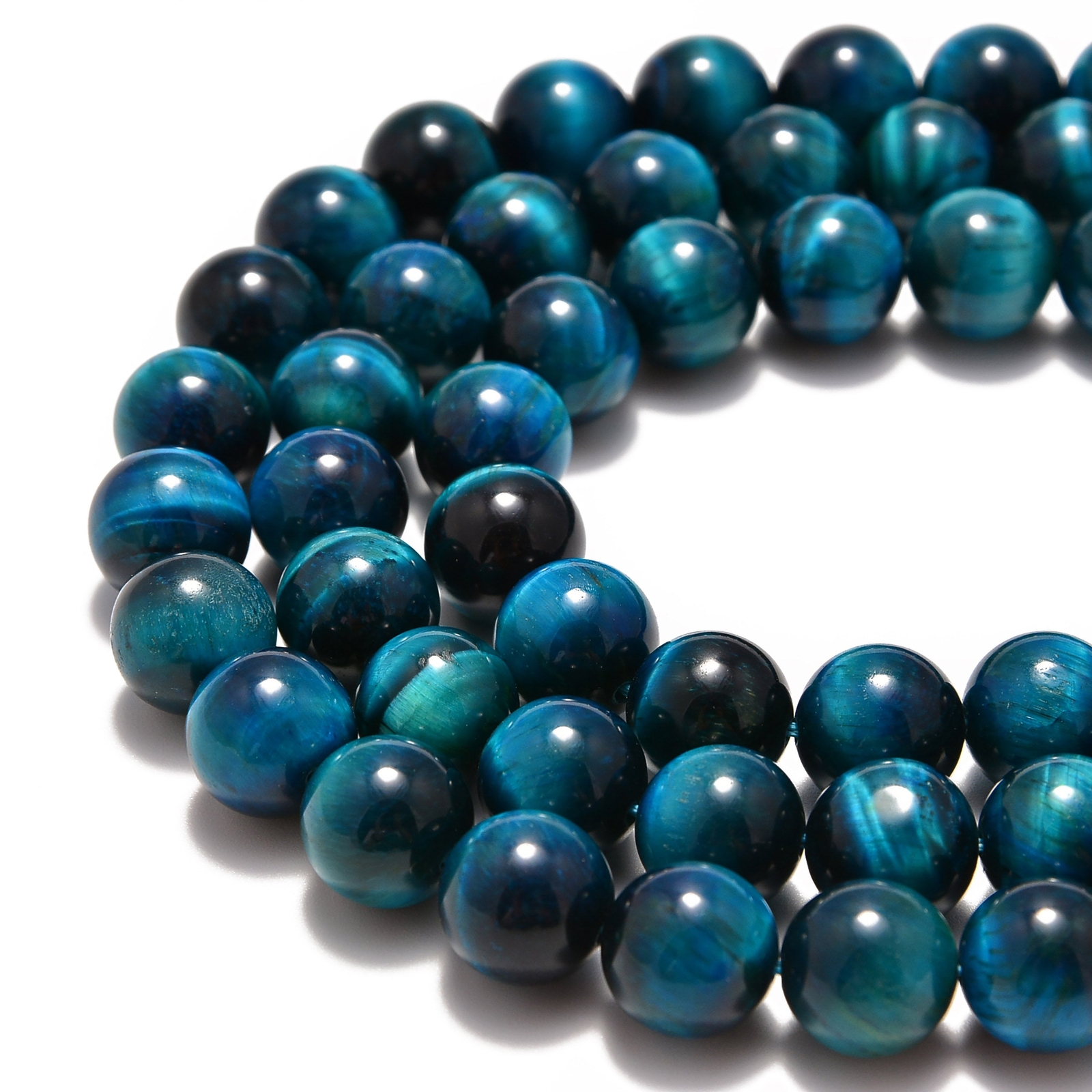 Blue Green Tiger Eye Smooth Round Beads 4mm 6mm 8mm 10mm 12mm 15.5″ Strand