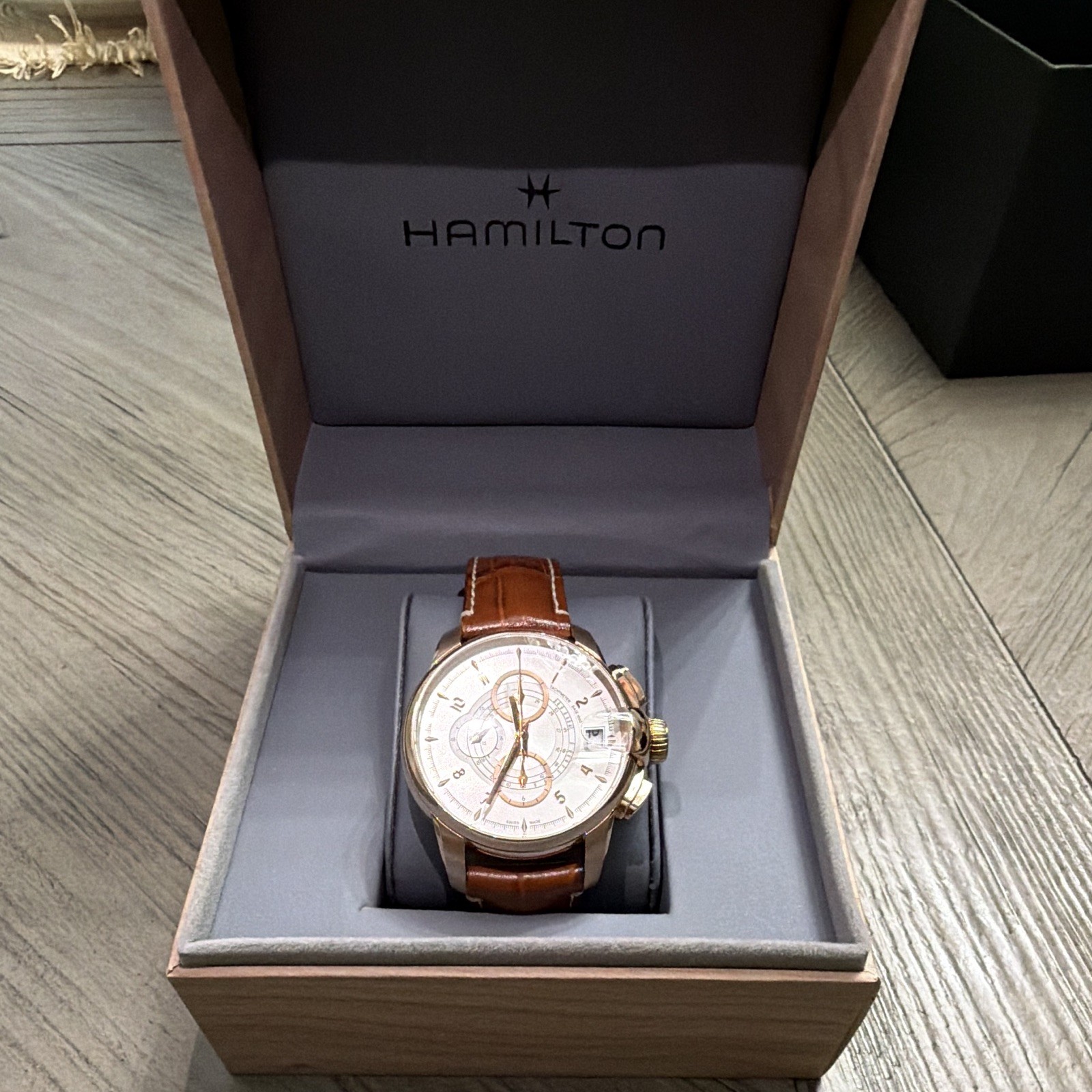 Hamilton Railroad Auto Chronograph 42mm RoseGold Steel Brown Leather Box