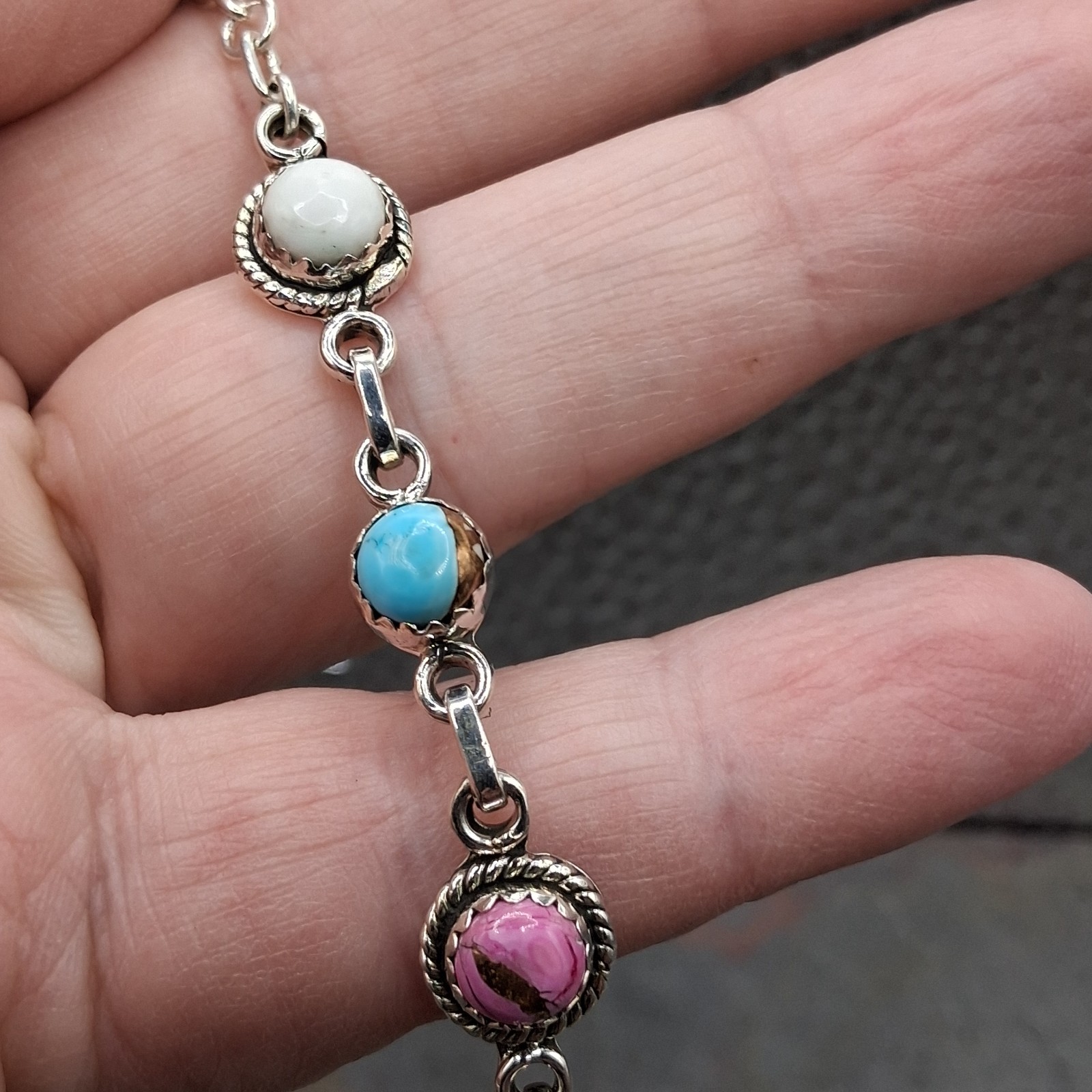Cotton Candy Turquoise Bracelet Multistone Adj 6-8″ Sterling Silver Southwestern