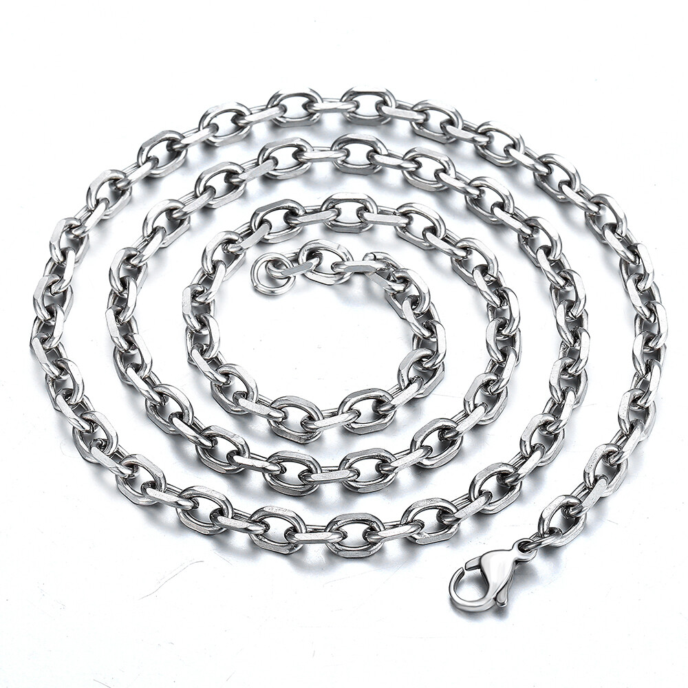 6mm Mens Chain Silver Tone Stainless Steel Necklace Cable Link Jewelry 18″-26″