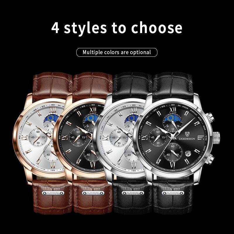 LIGE Men’s Watch Quartz Luminous Calendar 3ATM Waterproof Male Casual Wristwatch
