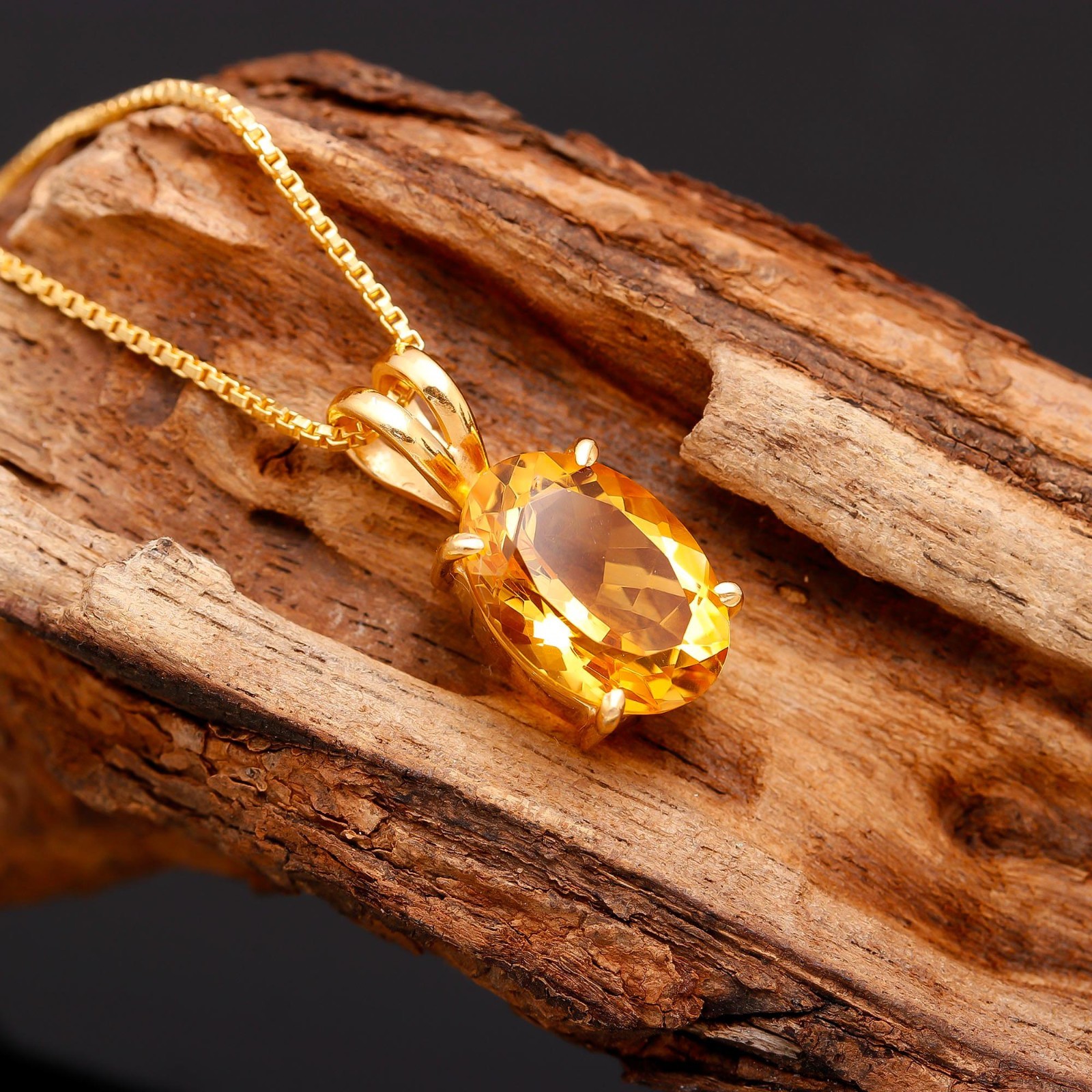 Natural Citrine Quartz Oval Chain Necklace Gold Fill 925 Sterling Silver Jewelry