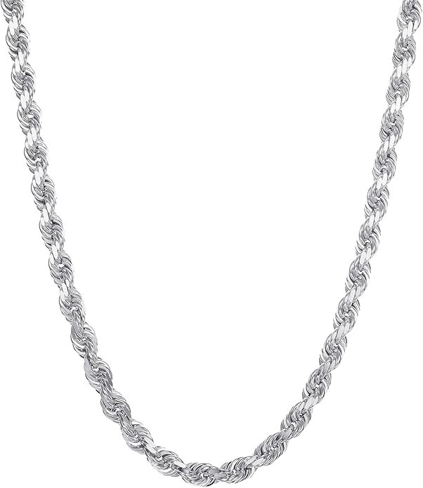 Solid 14k White Gold 2.5mm Thick Diamond Cut Rope Chain 16 18 20 22 24 Inches
