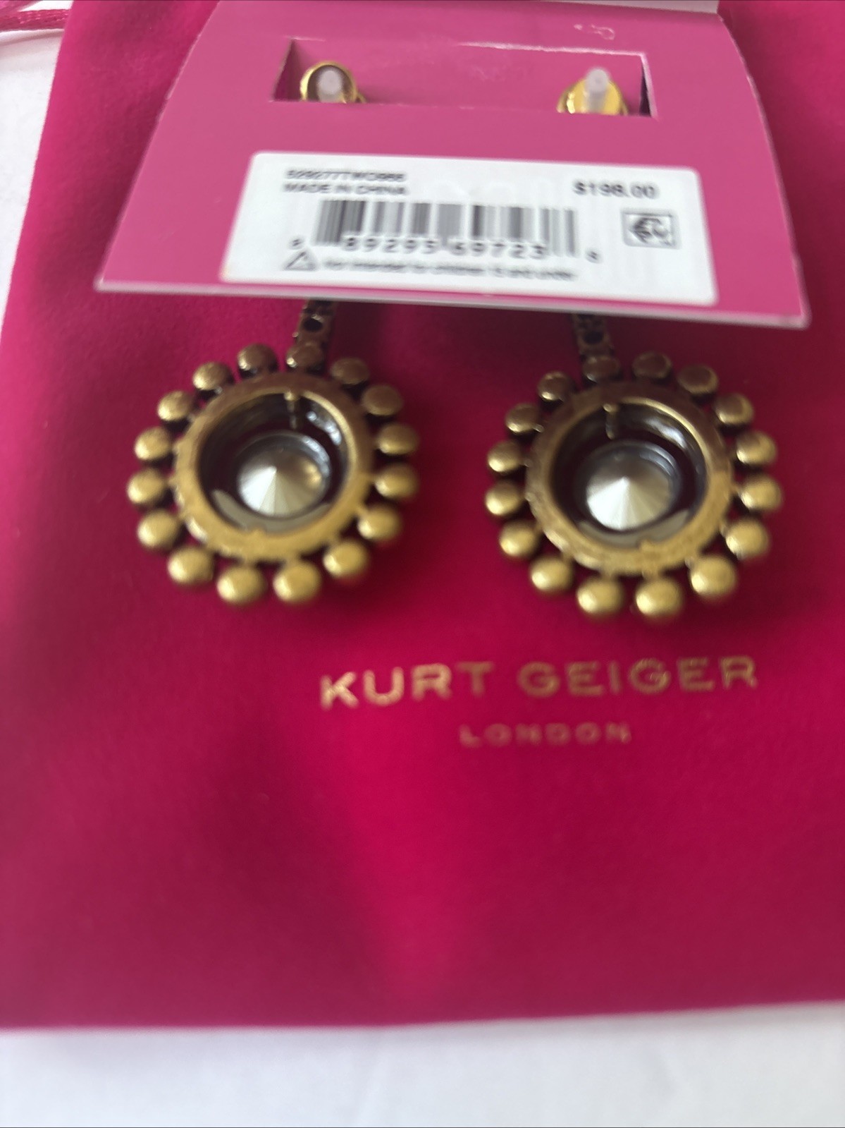 Kurt Geiger London Crystal Drop Earrings Gold Tone/Multi Color Brand New