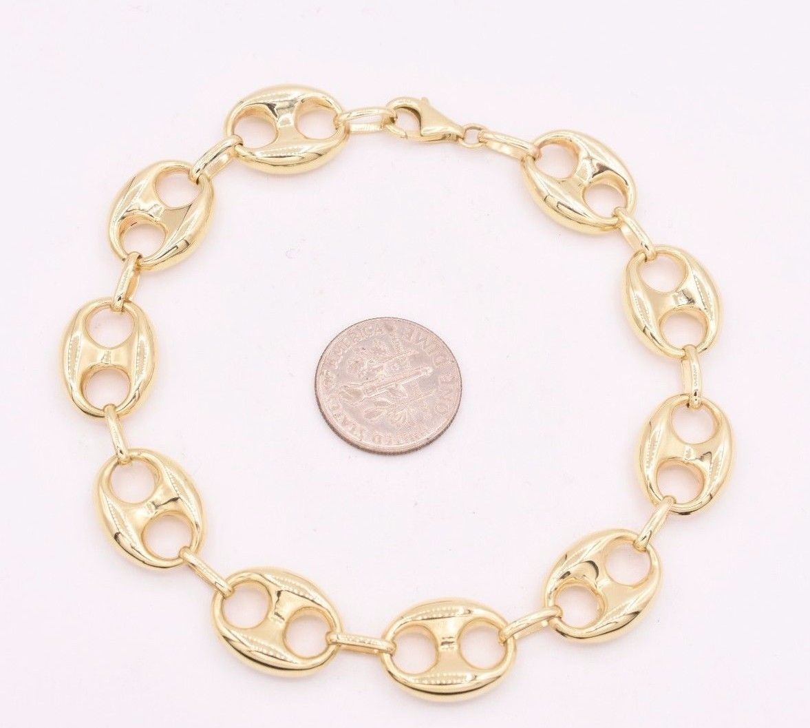 12mm Puffed Mariner Anchor Gucci Link Chain Bracelet Real 10K Yellow Gold Unisex