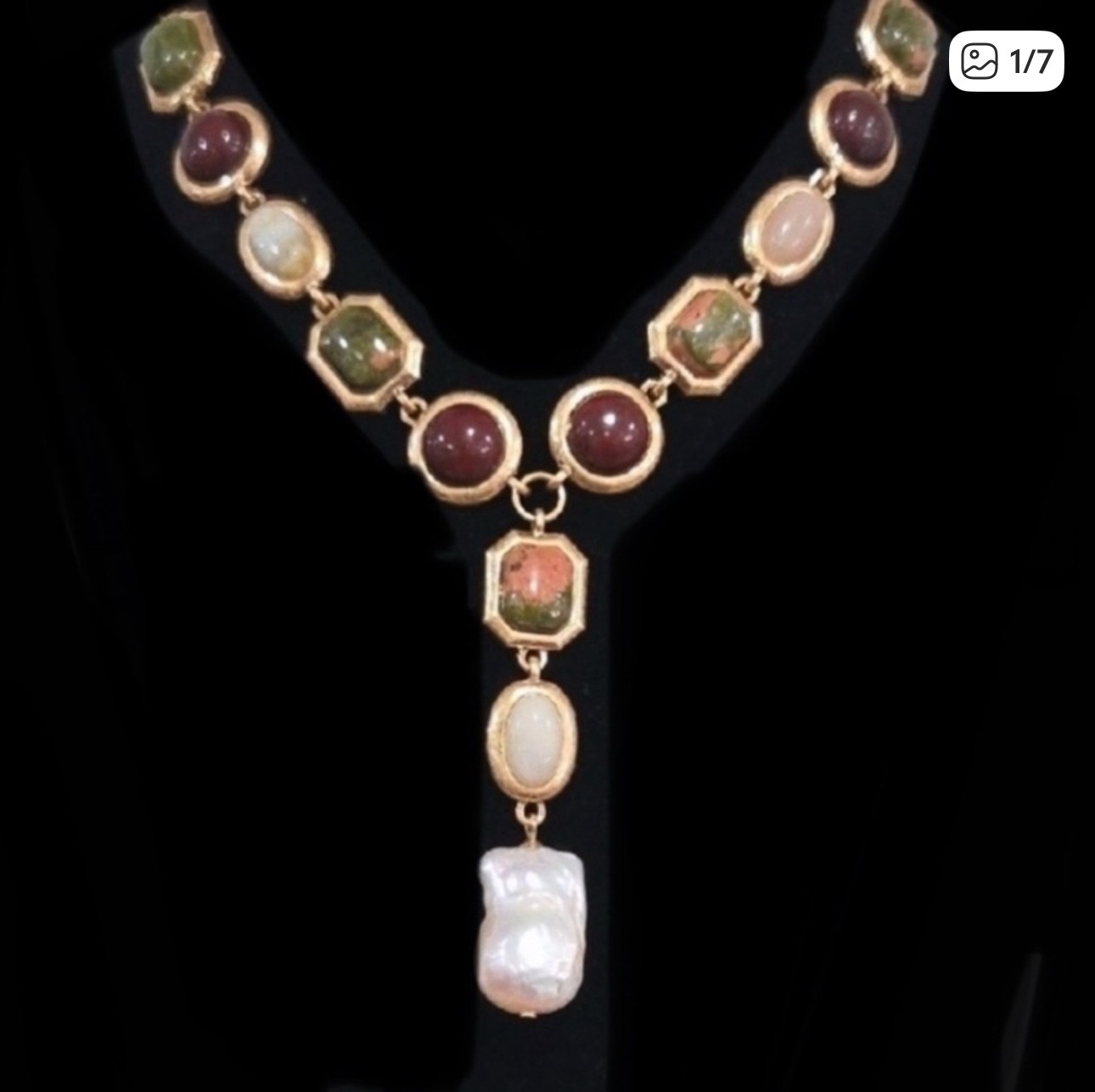 Camila Coelho multi-color Semi precious Stones w Freshwater Pearl charm necklace