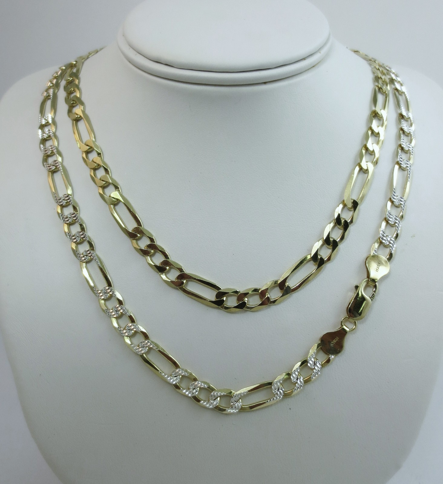 7mm Figaro Pave Chain. Vermeil Gold over Sterling Silver 2 ton, 20,22,24,30 Inch