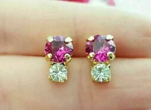 2.00 bCt Round Cut Simulated Pink Ruby Stud Earrings 14K Yellow Gold Plated