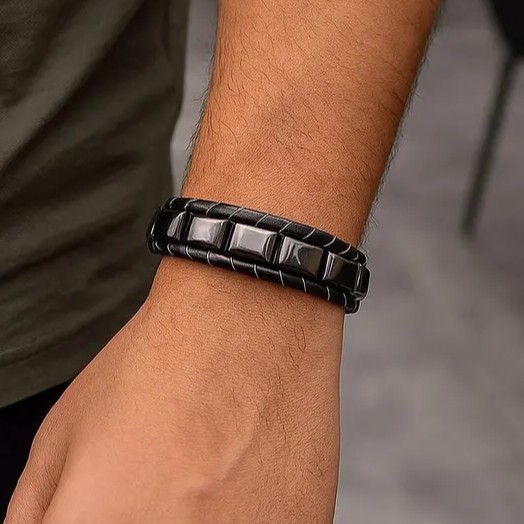 Premium Hematite Leather Healing Men Protection Strength Stylish Bracelet Gifts