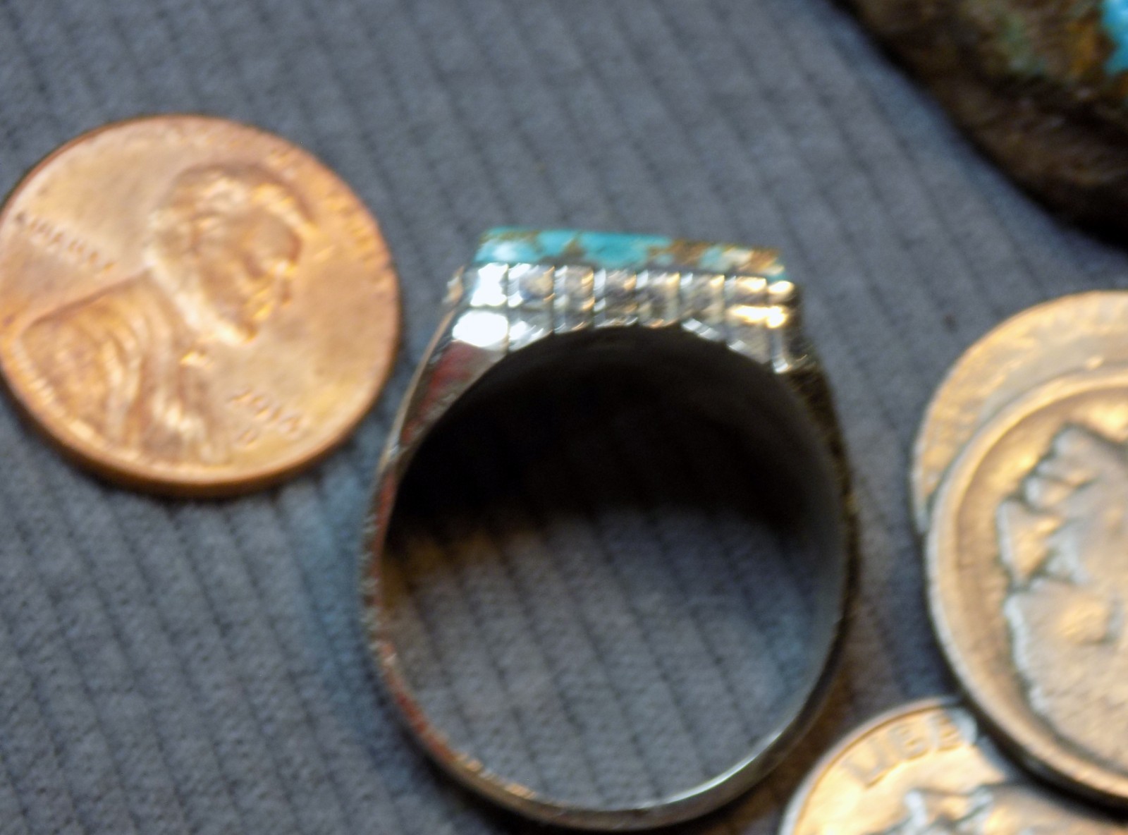 Mens Ring Sterling # 8 Turquoise stone Navajo Trevor Jack Size 9 3/4