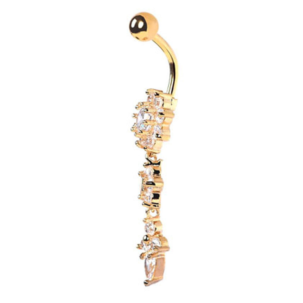 CZ Flower Belly Button Ring Surgical Steel Dangle Navel Bar Barbell Piercing 14g