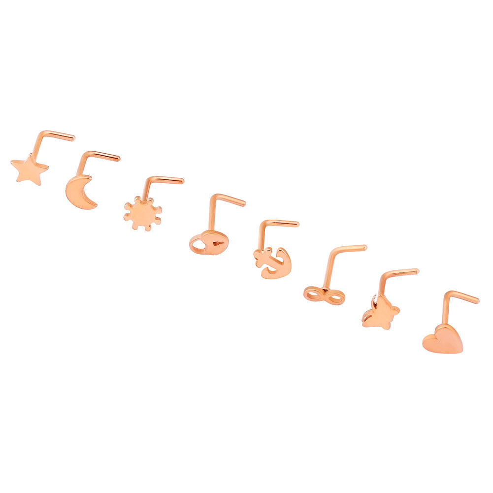 8 pcs Nose Ring L Shape Lip Ear Studs 20G Surgical Steel Mix Style Piercing Set