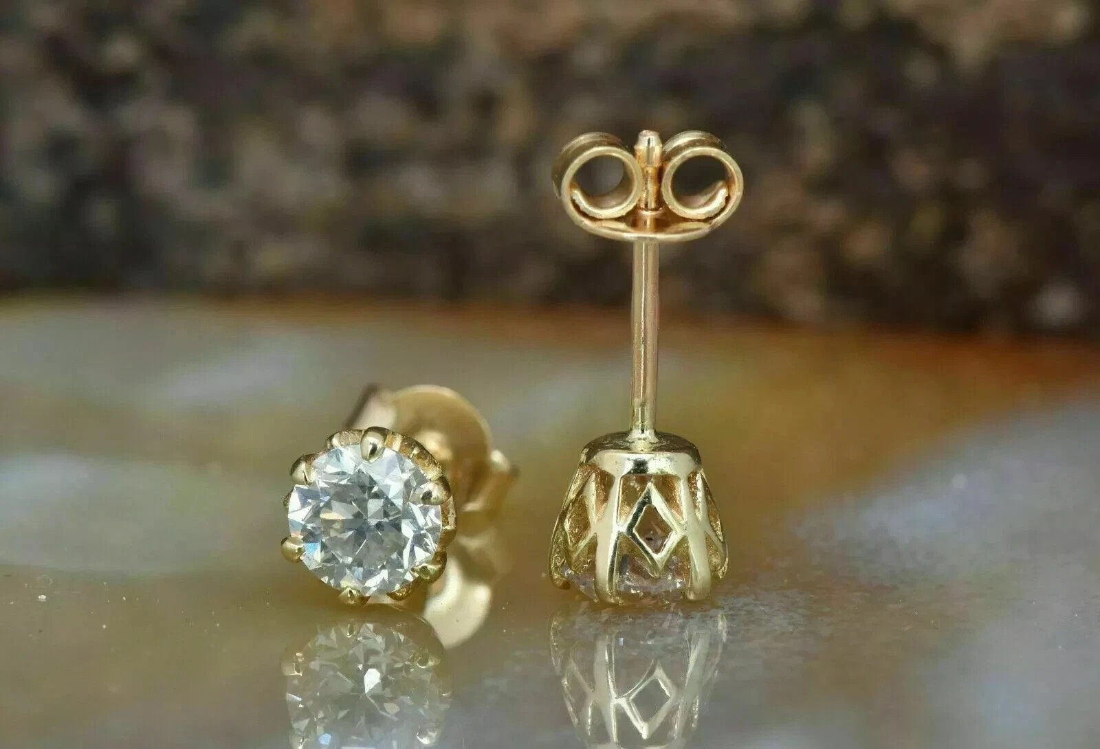 2Ct Round Cut Simulated Diamond Solitaire Stud Earrings 14K Yellow Gold Plated