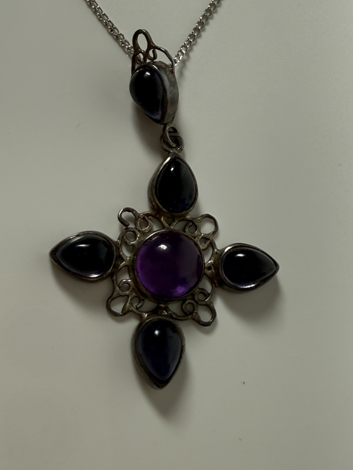 Amethyst Sterling Silver Cross Pendant 925 Crucifix Religious 18″ Necklace