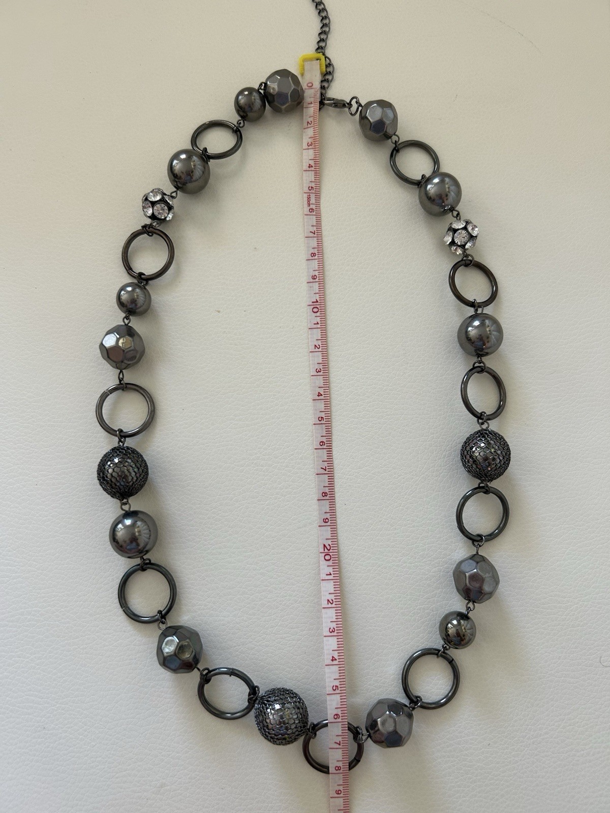 Gray Glass Beaded Link Chain Necklace Crystal Accents Lobster Clasp 20in