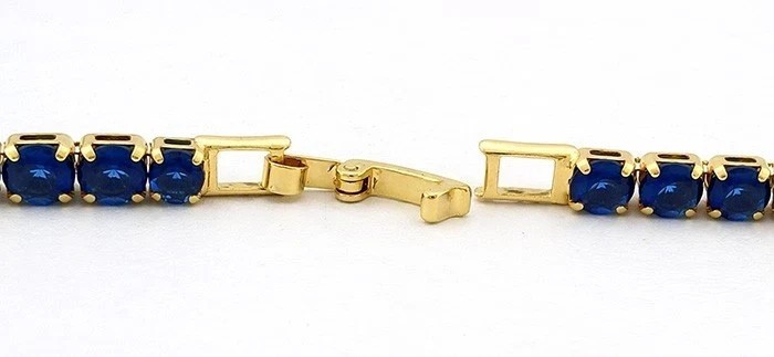 4MM Round Cut Lab Created Blue Sapphire Tennis necklace 14k Yellow Gold Plated
