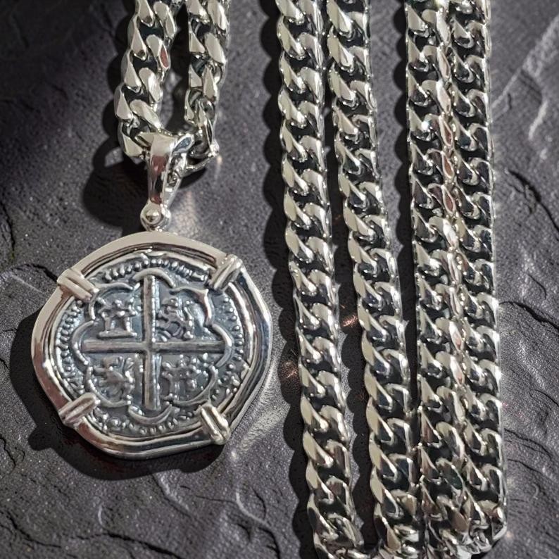 Atocha Silver Coin Pendant w/ Miami Link Chain Shipwreck Treasure COA