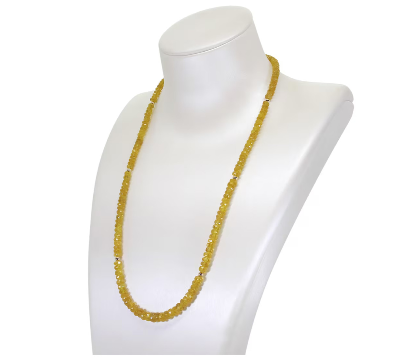 Natural Yellow Sapphire Beaded Necklace with Gold Beads 18 inch