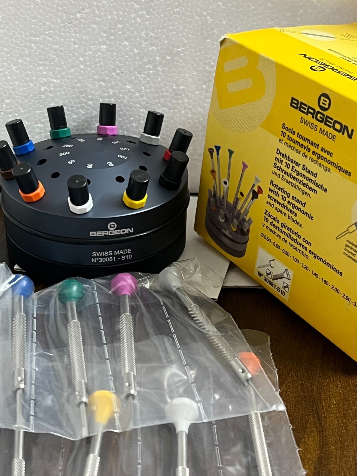 Bergeon 30081-S10 Heavy Rotary Stand 10 Ergonomic Screwdrivers Set Swiss Made