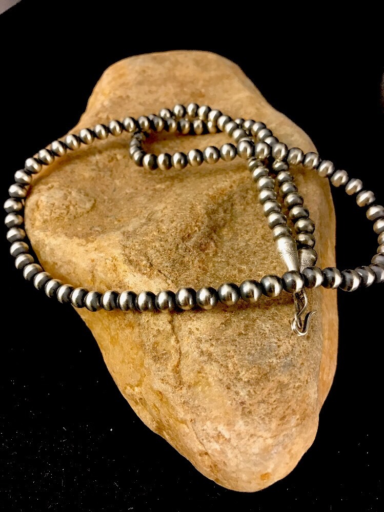 Southwestern 3mm Sterling Silver Pearls 20″ Hook Eye Cone Necklace