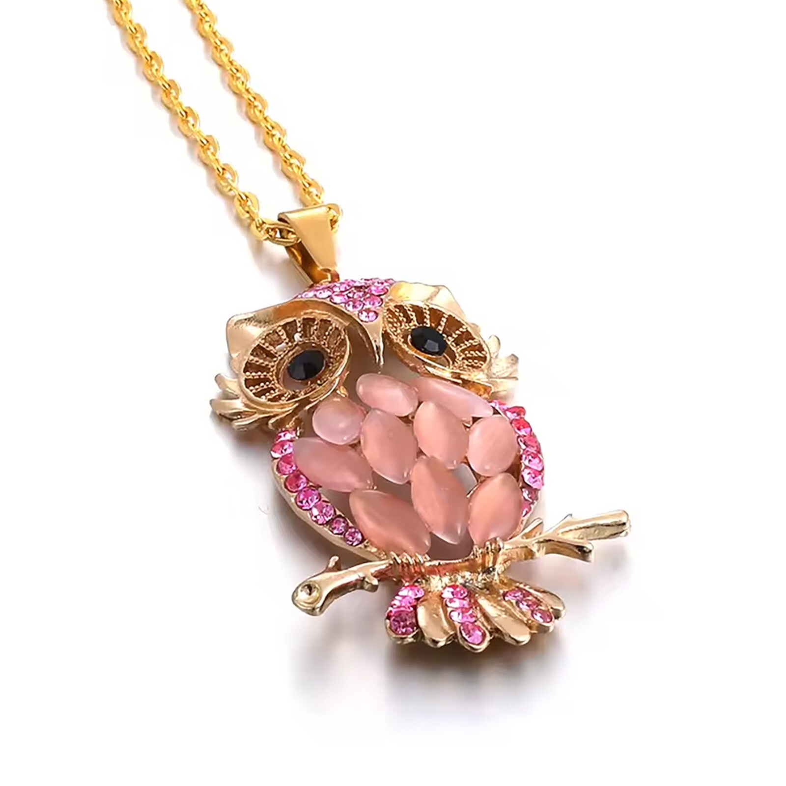 Owl Pendant w/Necklace Opal Lab Created/Plated Fashion Jewelry 28″ SELECT COLOR