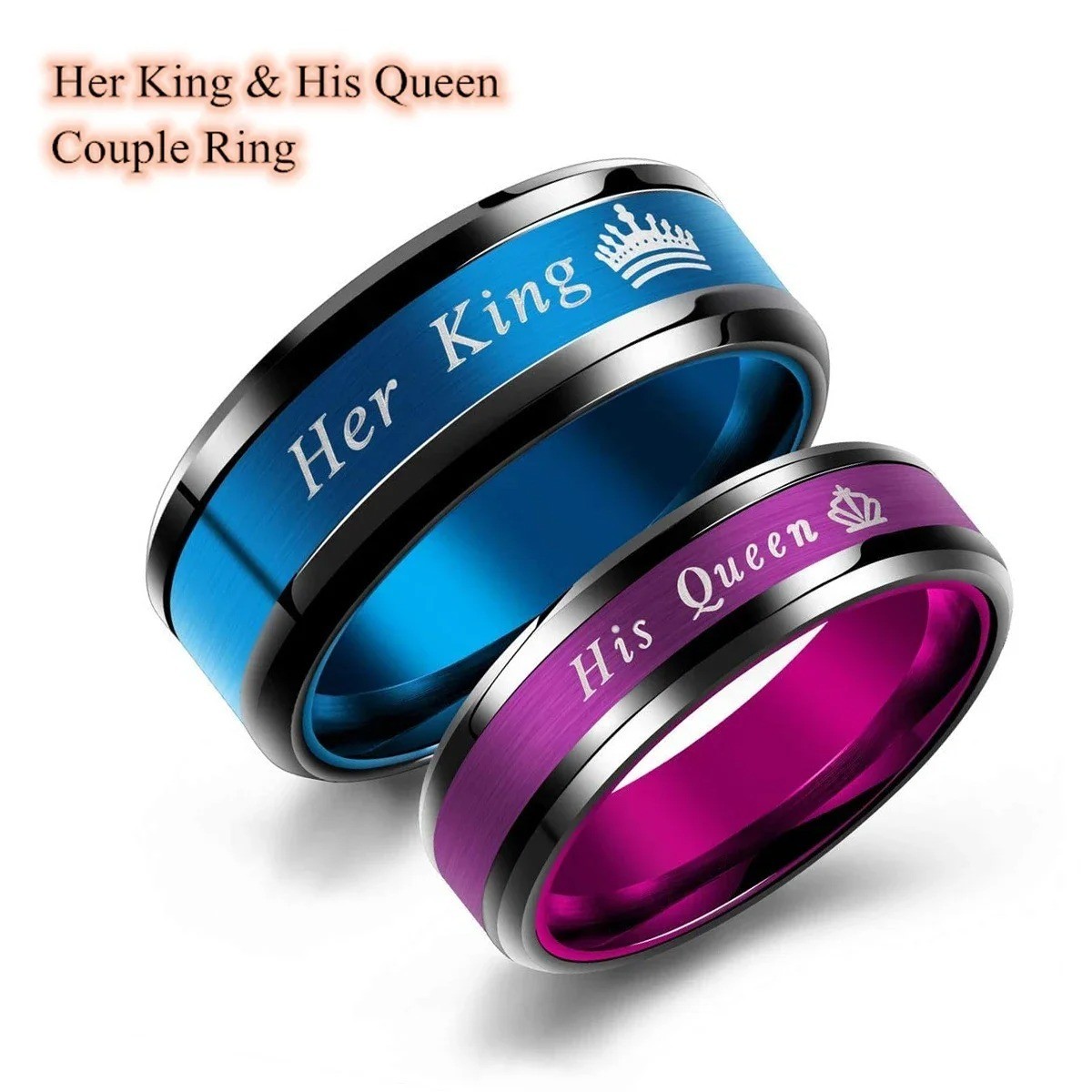 2PCS Her King His Queen Couple Rings Stainless Steel Wedding Promise Band #5-13