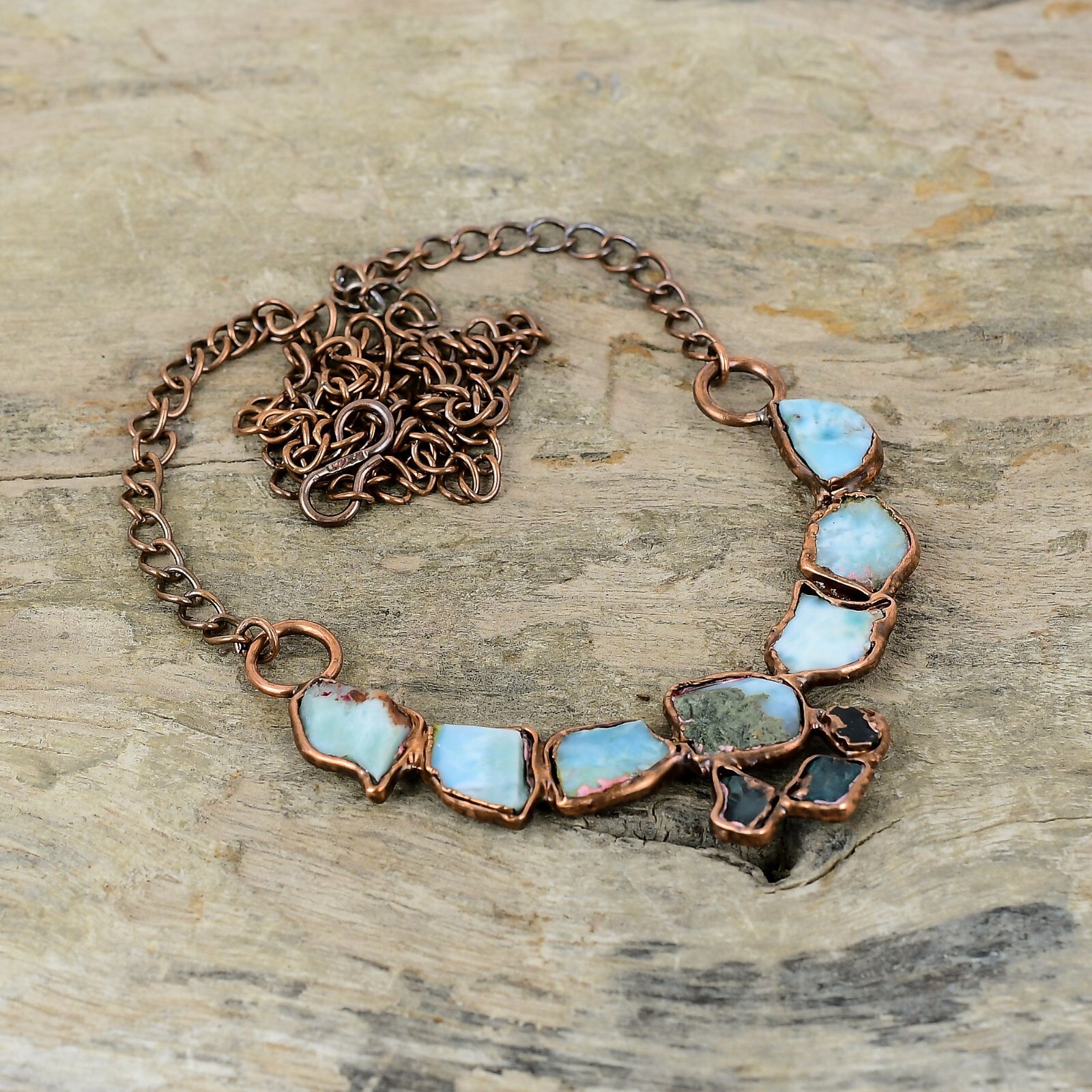 Larimar Rough Copper Gift For Sister Electroformed Adjustable Necklace 18.0″