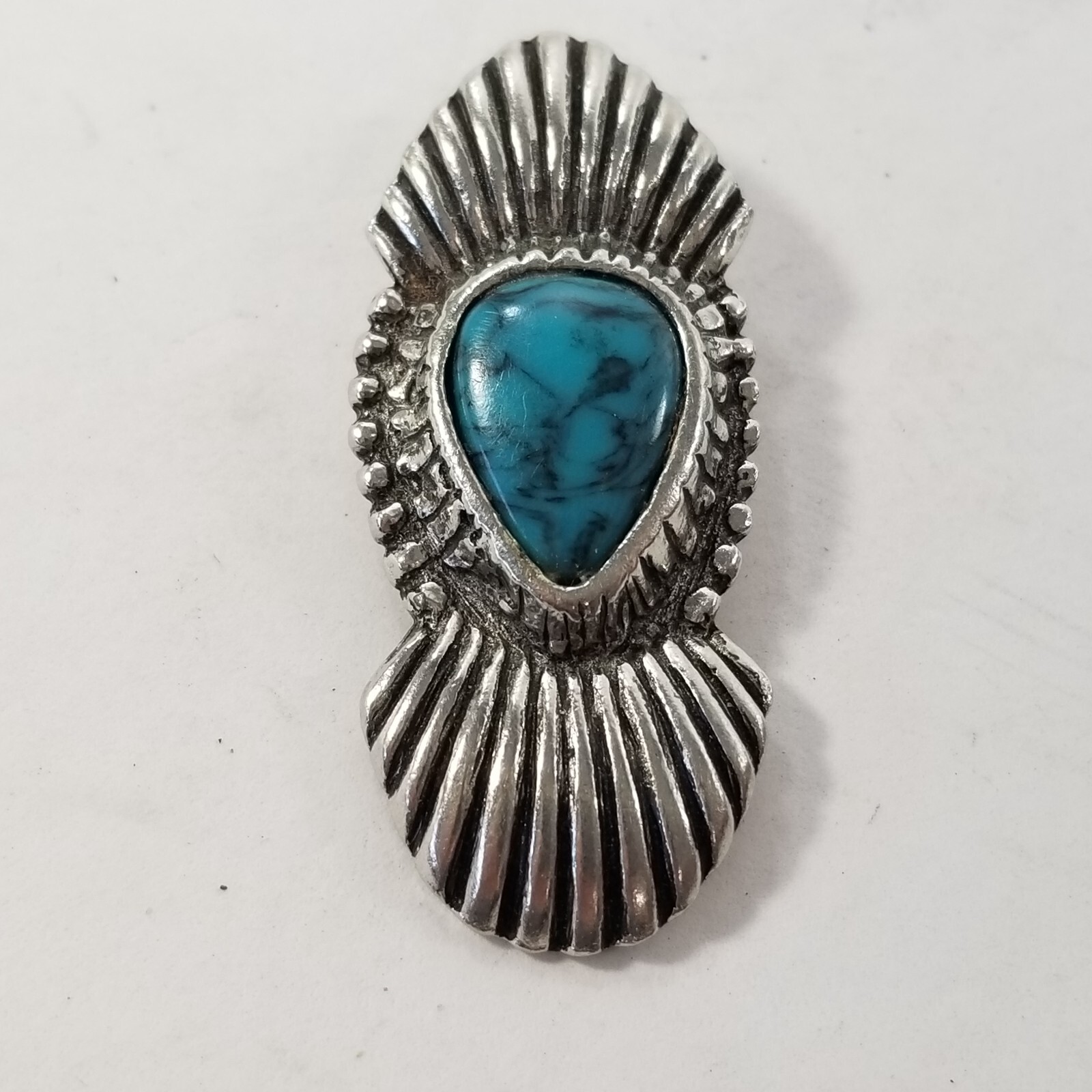 Vintage Faux Turquoise Silvertone Southwestern Native American Pendant