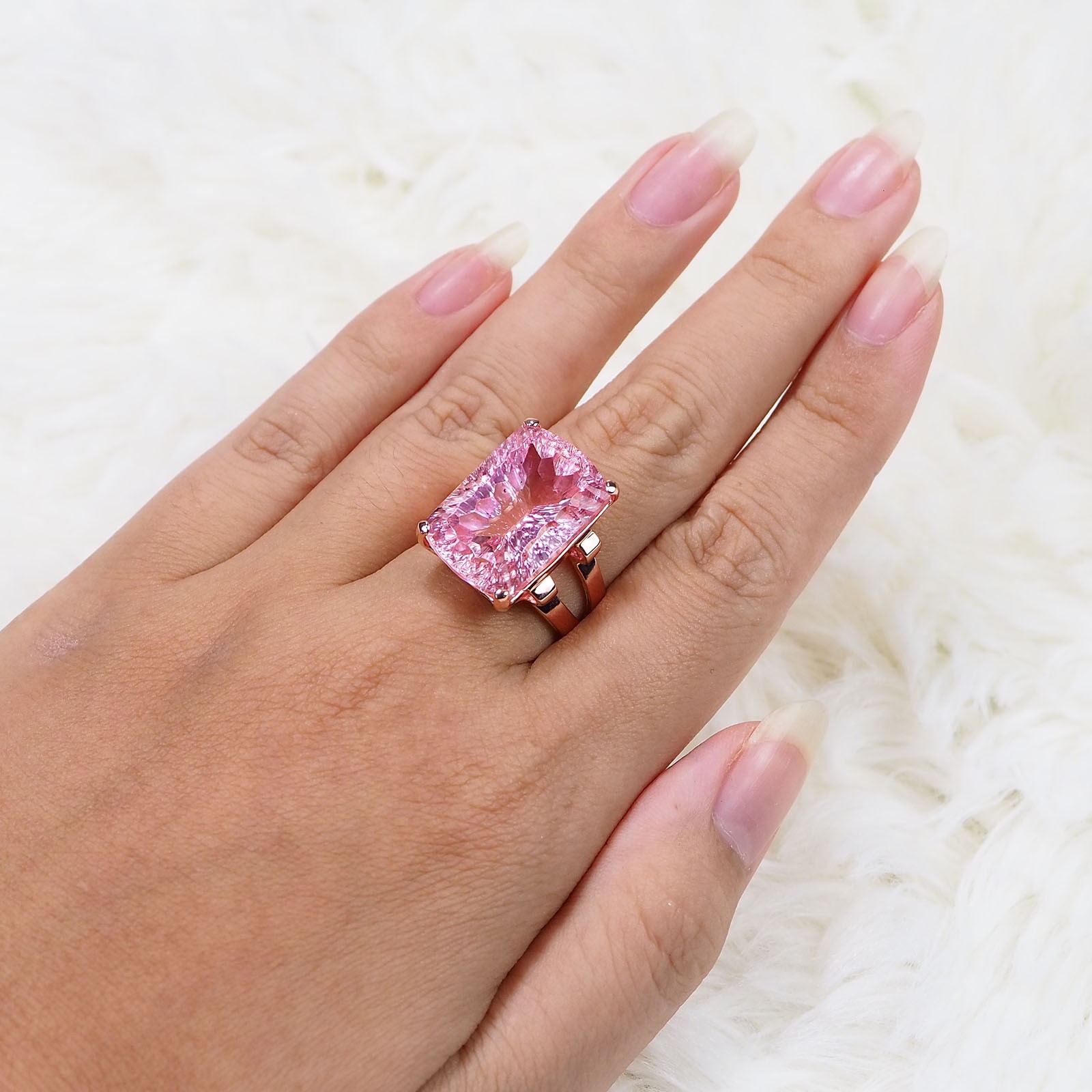 Rose Pink Tourmaline Concave 39.10Ct 925 Sterling Silver Rings FREE RESIZING