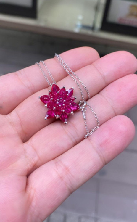 Minimalist Ruby Lotus Necklace 925 Silver Ruby Pendant July Birthstone Gift