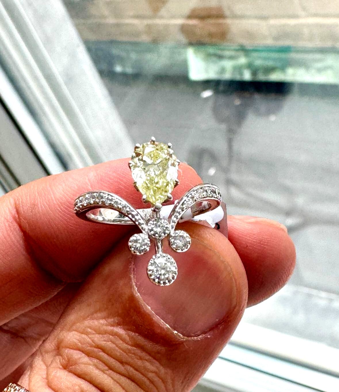 Natural 1.56 Ct Light Yellow & White Diamond Ring 14K White Gold E VS1