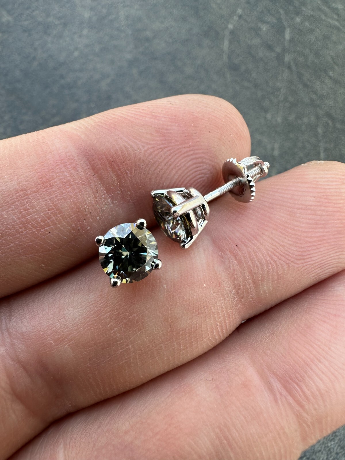 Real Blue Gray Moissanite Screwback Stud Earrings 925 Silver 3-8mm Iced Tester ✅