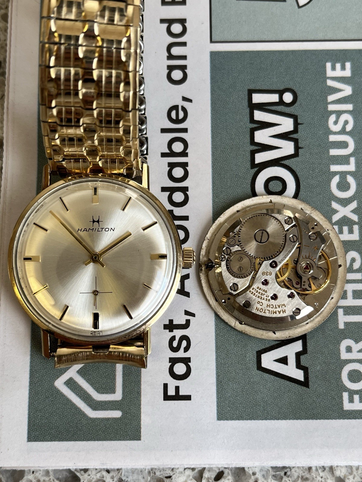 Hamilton Thinline, sunburst dial, manual wind cal 639, with spare movement 10KGF