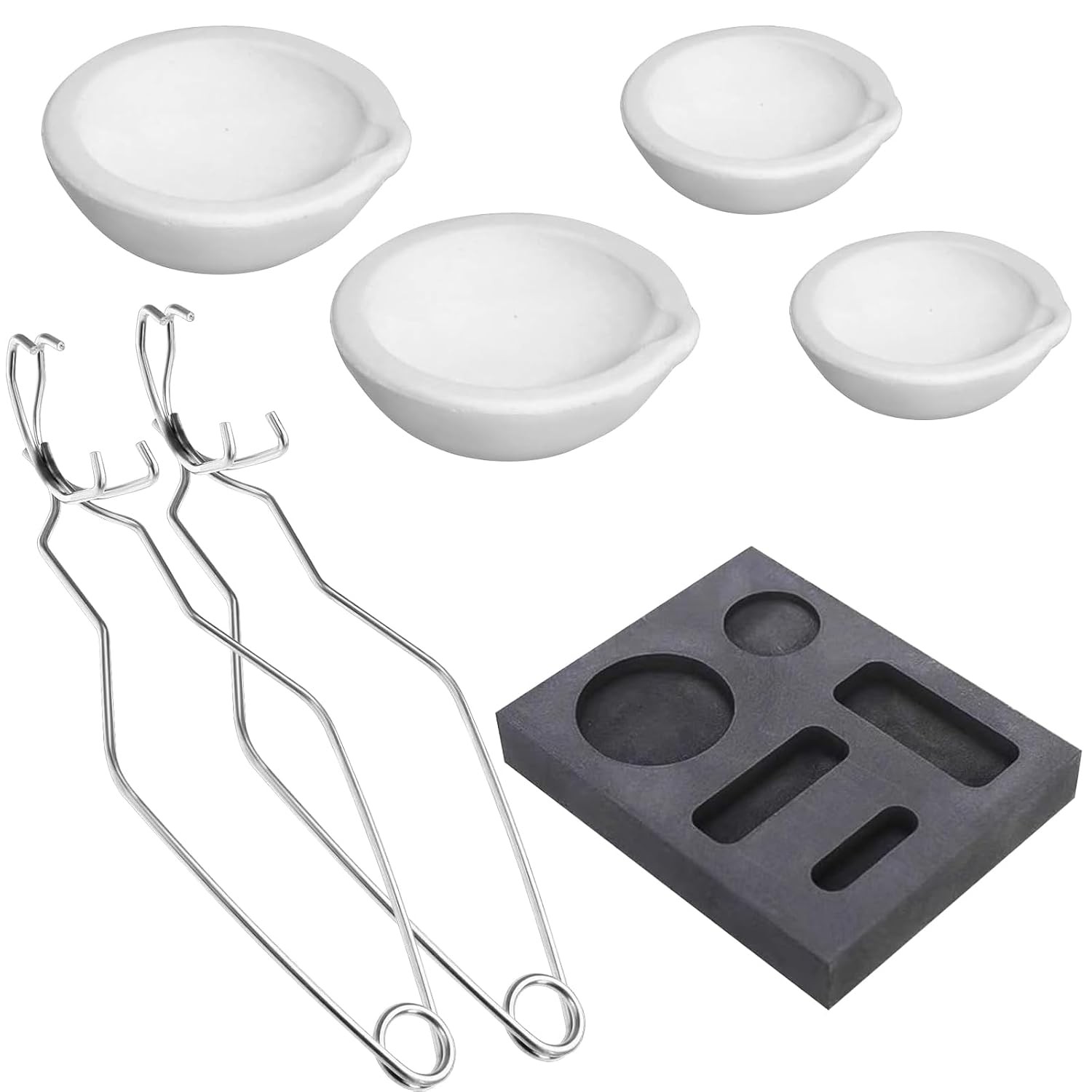 Graphite Metal Melting Casting Kit 7pc 5-in-1 Graphite Ingot Mold & Quartz