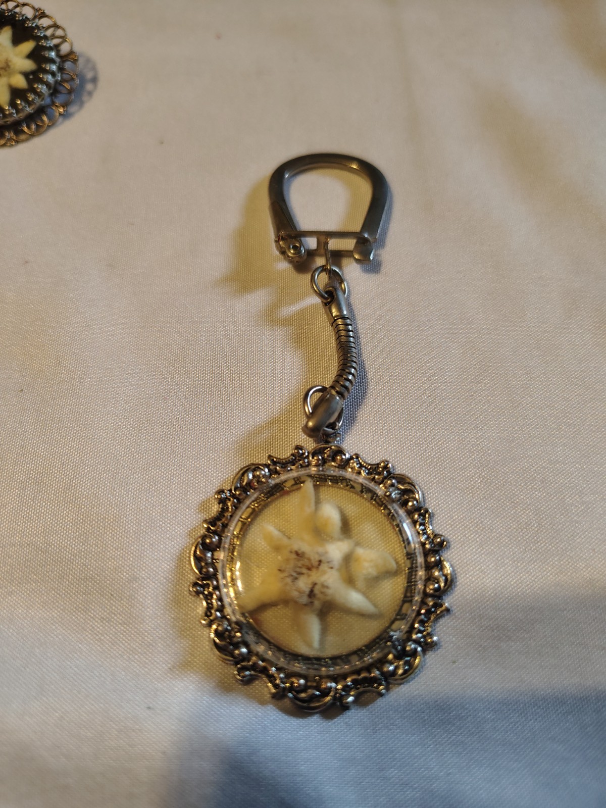Vintage! Edelweiss Pressed Flower Brooch & Keychain Germany Souvenir
