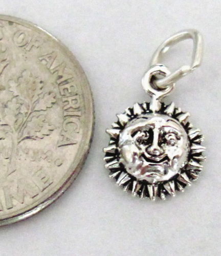 Very small Sterling Silver Happy Sun face mini tiny charm.
