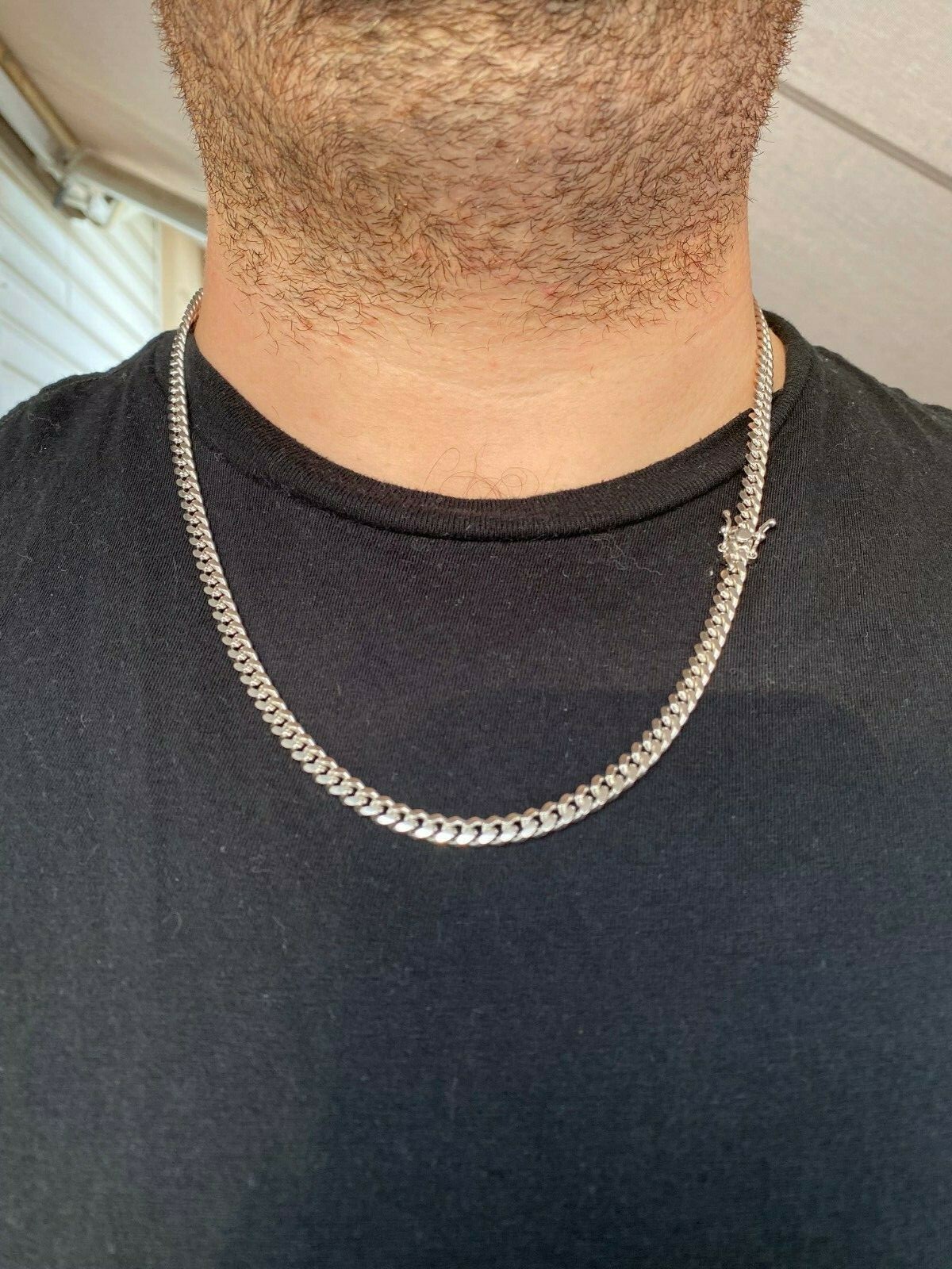 Men’s Miami Cuban Chain Solid 925 Sterling Silver 4mm 18-30″ Box Lock Necklace