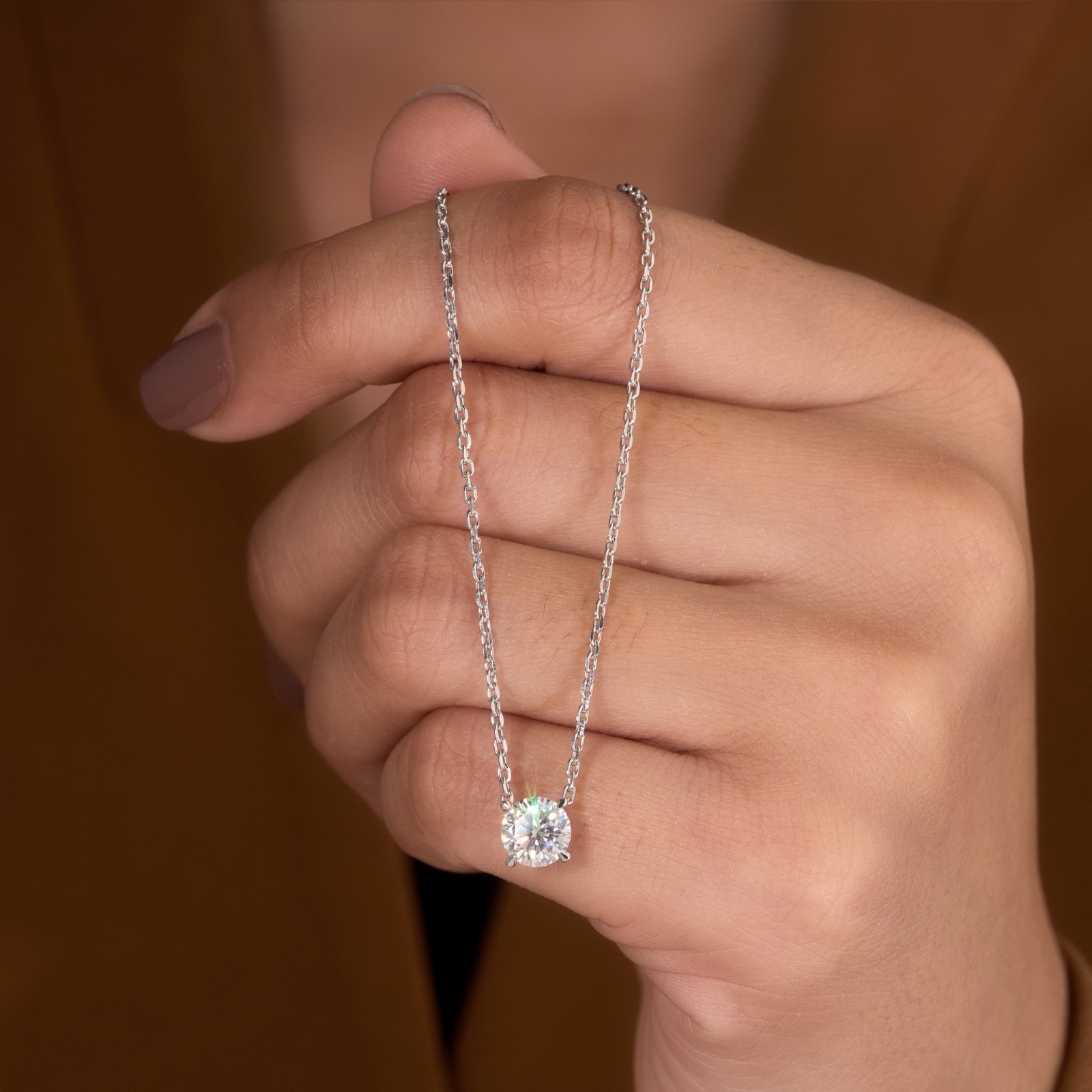 Round brilliant cut Lab grown diamond pendant necklace | 925 sterling silver