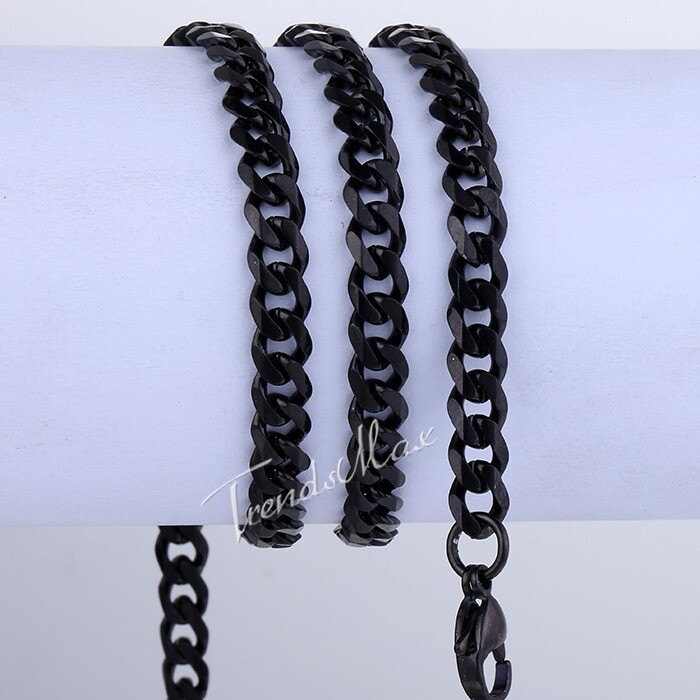 3/5/7mm 18-34″ Black Stainless Steel Necklace for Mens Unisex Curb Cuban Chain