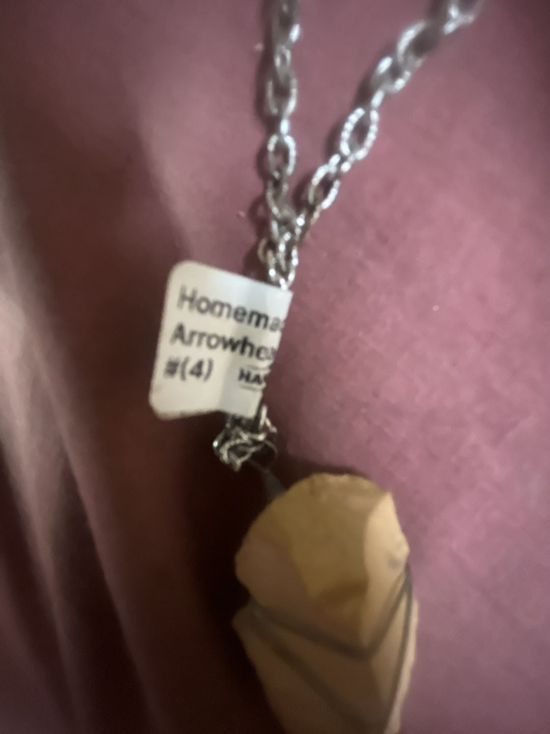 Handmade Wire-Wrapped Arrowhead Pendant Necklace on Silver-Tone Chain