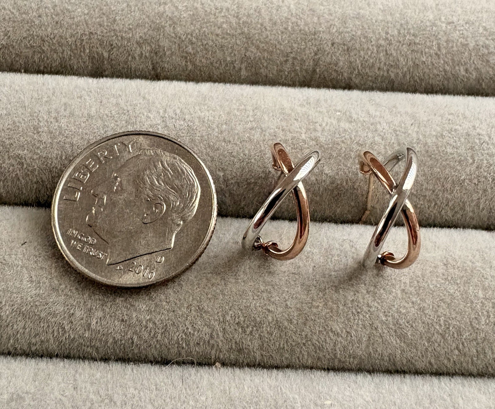2 Prs. 10K Yellow White Rose Gold Signed RL Pierced Post Hoop Ball Stud Earrings