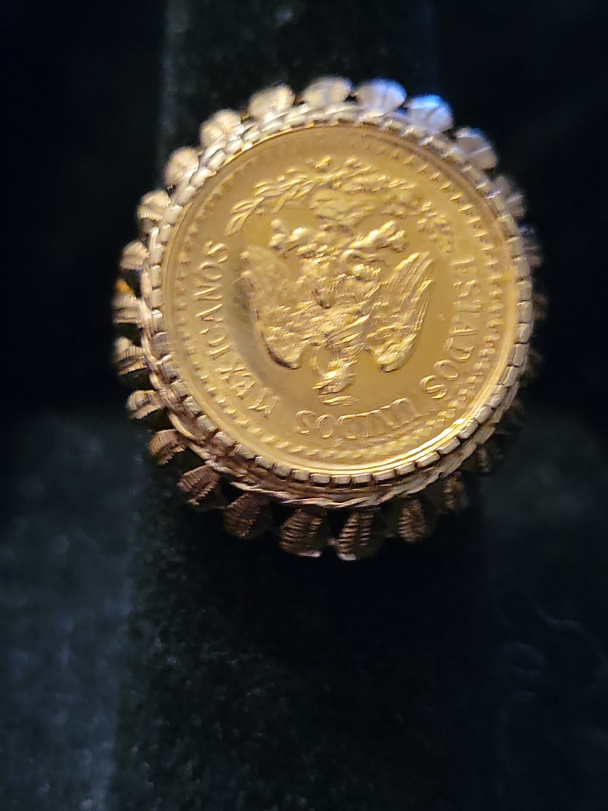 Genuine Mexican Dos Pesos Gold Coin set in a 14K Yellow Gold Ring