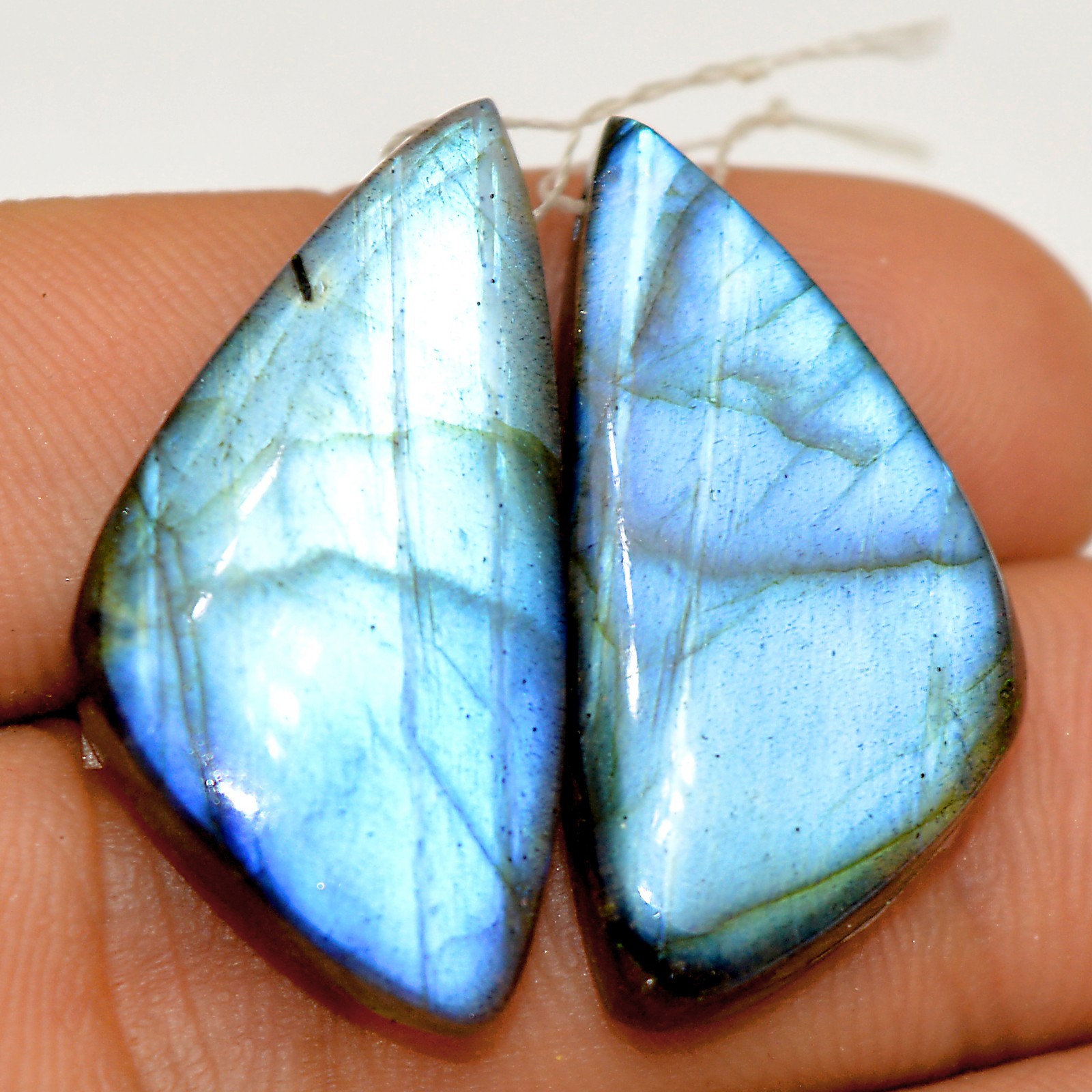 43Cts Natural Labradorite Cabochon Gemstone Side Drill Earring Pair 30x14mm #P42