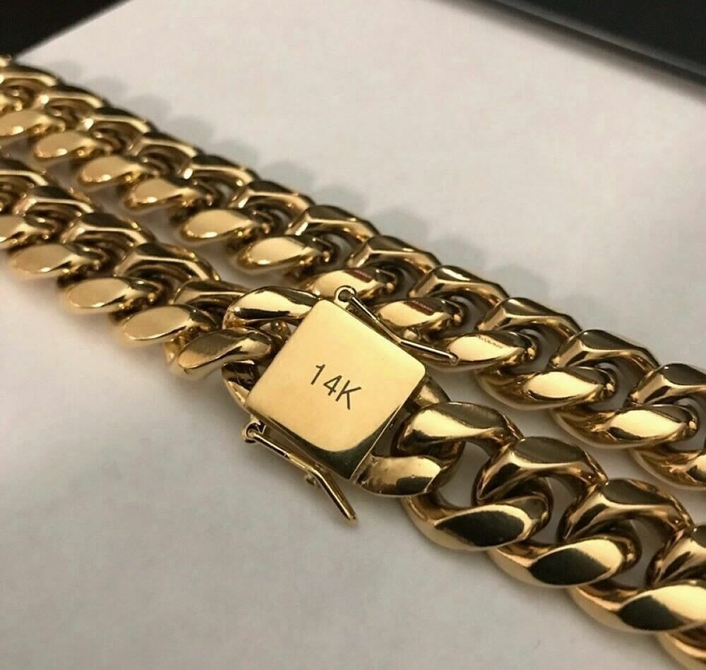 Real 14K/18K Gold Plated PVD Solid Miami Cuban Link Chain Bracelet Set 4mm-14mm