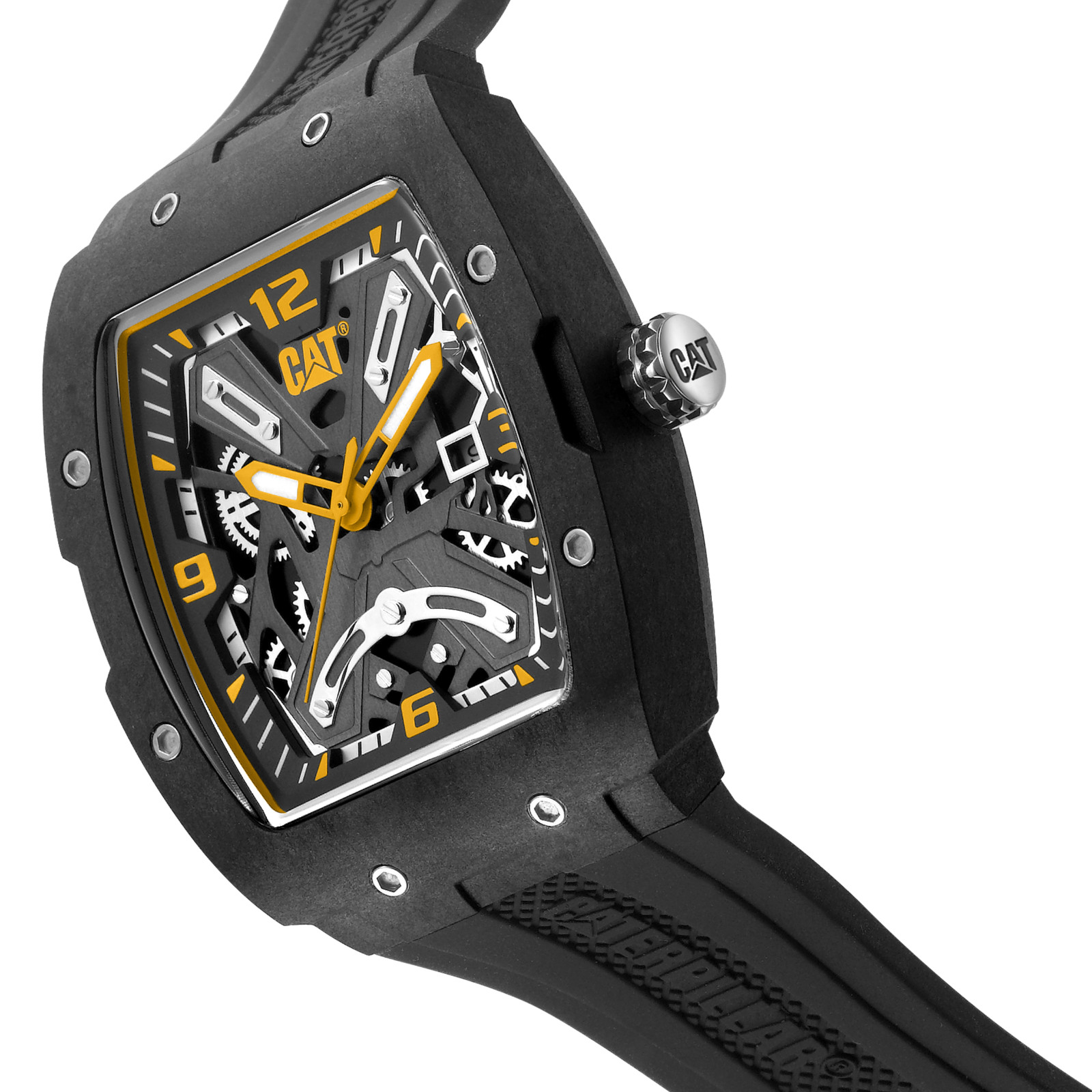 CAT “Barrel Carbon” Men Watch, 50 mm case, Black Silicone Strap (14.161.21.137)