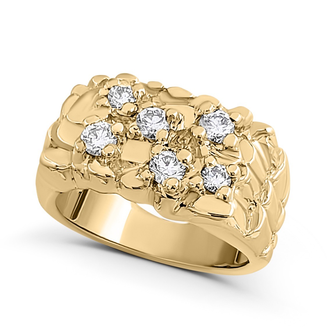 Real 14K Yellow Gold 0.52 Carat Diamond Classic Mens Nugget Ring (Natural or Lab